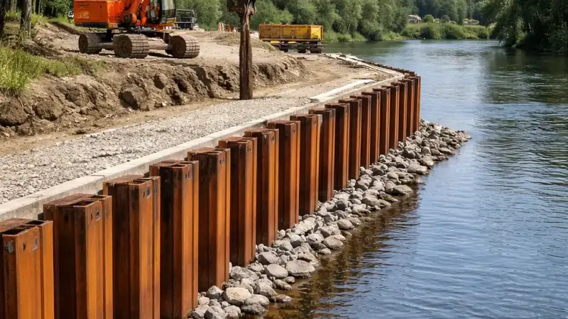 %[alt heavy crane lifting steel sheet pile on construction site](https://placehold.co/600x400 "Steel Sheet Pile Installation Crane")