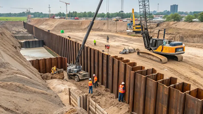 %[alt u type steel sheet piles installed along curved riverbank](https://placehold.co/600x400 "U Type Sheet Piles Curved Installation")