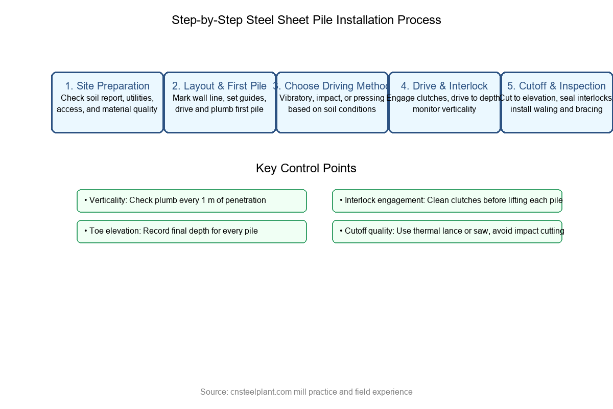steel sheet pile installation process flowchart