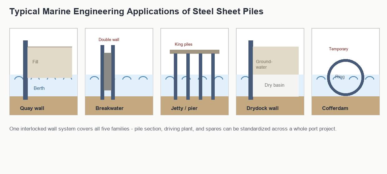 steel sheet pile marine structures overview diagram