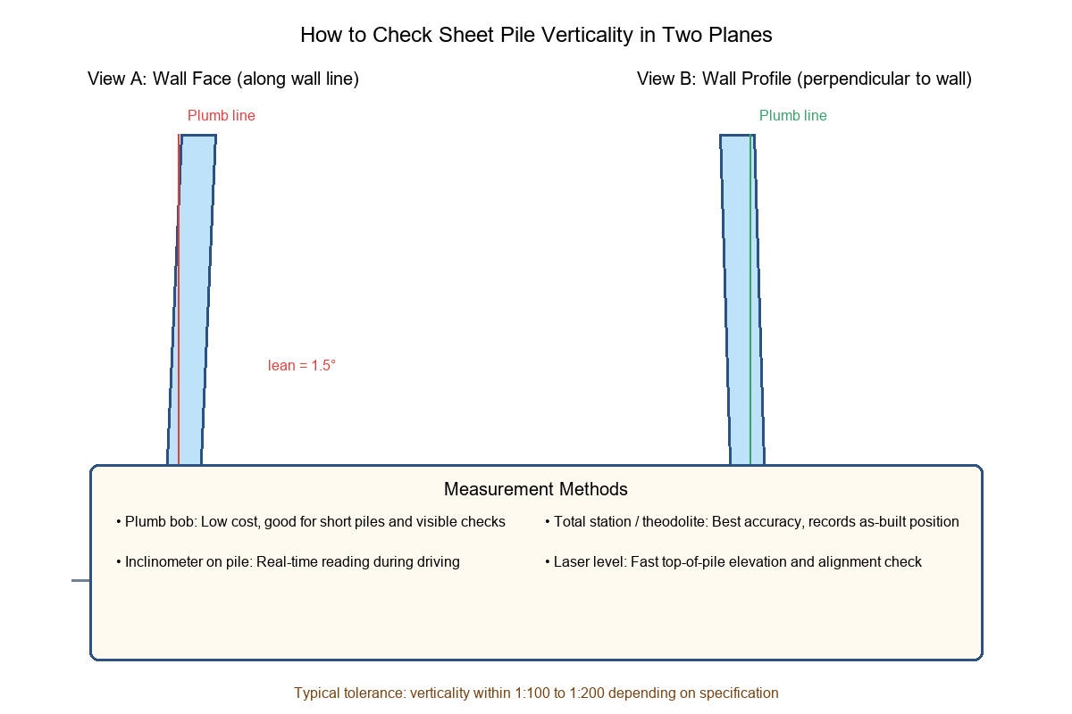 checking sheet pile verticality with total station