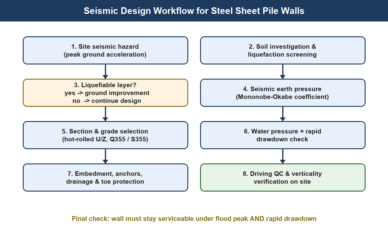 seismic design workflow for steel sheet pile walls